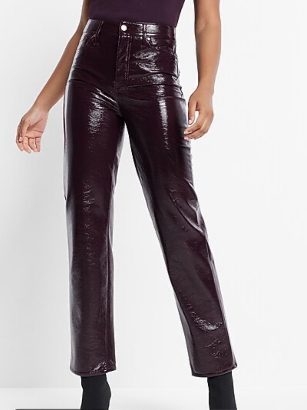NWT Express High Waisted Faux Patent Leather Modern Straight Pants Size 8